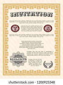 Orange Formal invitation template. Detailed. Easy to print. Beauty design. 