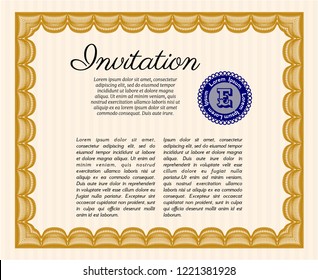 Orange Formal invitation template. Detailed. Printer friendly. Elegant design. 