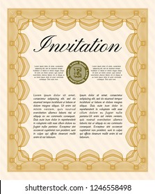 Orange Formal invitation template. Detailed. Easy to print. Good design. 