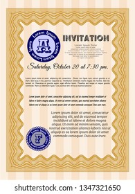Orange Formal invitation template. Detailed. With linear background. Nice design. 
