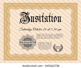 Orange Formal invitation template. Detailed. With background. Perfect design. 