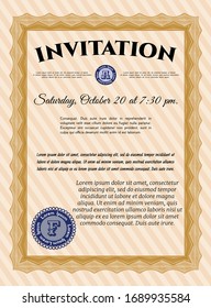 Orange Formal invitation template. Detailed. With background. Perfect design. 