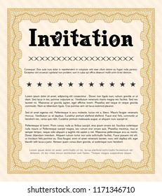 Orange Formal invitation template. Easy to print. Money Pattern. Detailed. 