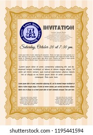 Orange Formal invitation template. Easy to print. Vector illustration. Nice design. 