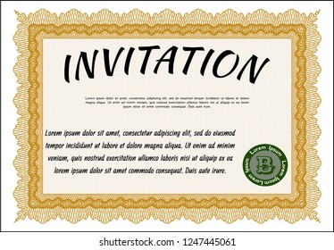 Orange Formal invitation template. Easy to print. Artistry design. Detailed. 