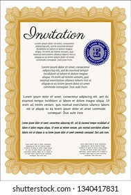 Orange Formal invitation template. Easy to print. Detailed. Good design. 