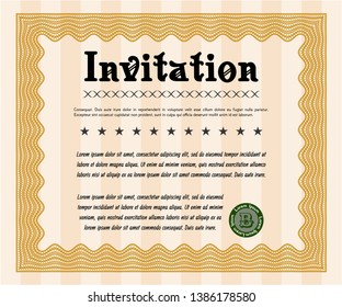 Orange Formal invitation template. Easy to print. Perfect design. Vector illustration. 