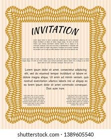 Orange Formal invitation template. Easy to print. Vector illustration. Nice design. 