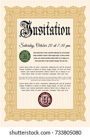 Orange Formal invitation template. Easy to print. Detailed. Retro design. 