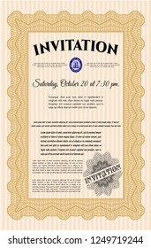 Orange Formal invitation template. Elegant design. With quality background. Vector illustration. 