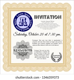 Orange Formal invitation template. Elegant design. With linear background. Vector illustration. 