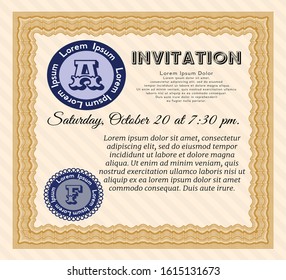 Orange Formal invitation template. Elegant design. Vector illustration. With complex linear background. 