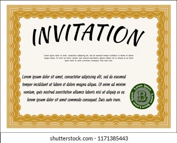 Orange Formal invitation template. Excellent design. With background. Customizable, Easy to edit and change colors. 