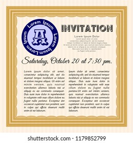 Orange Formal invitation template. Excellent design. Vector illustration. With linear background. 