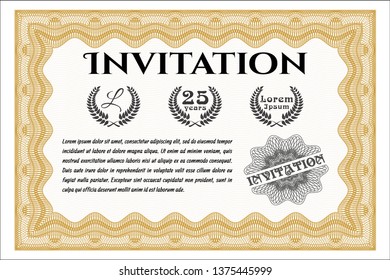 Orange Formal invitation template. Excellent design. With quality background. Vector illustration. 