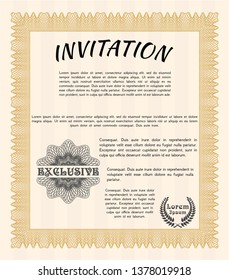 Orange Formal invitation template. Excellent design. With complex linear background. Detailed. 