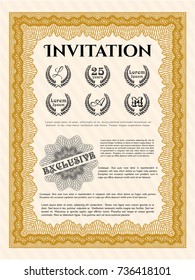 Orange Formal invitation template. Excellent design. Detailed. With complex background. 