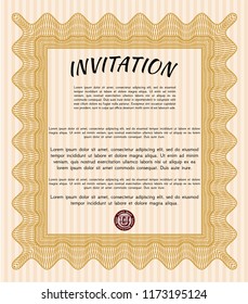 Orange Formal invitation template. Good design. Vector illustration. Complex background. 