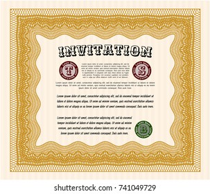 Orange Formal invitation template. Good design. With guilloche pattern and background. Detailed. 