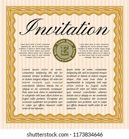 Orange Formal invitation template. With great quality guilloche pattern. Detailed. Perfect design. 