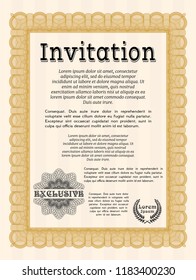 Orange Formal invitation template. With great quality guilloche pattern. Modern design. Customizable, Easy to edit and change colors. 