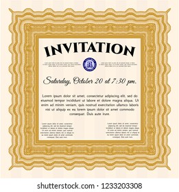 Orange Formal invitation template. With great quality guilloche pattern. Customizable, Easy to edit and change colors. Money style design. 