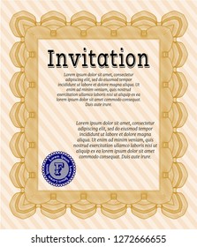 Orange Formal invitation template. With great quality guilloche pattern. Customizable, Easy to edit and change colors. Nice design. 