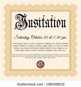 Orange Formal invitation template. With great quality guilloche pattern. Modern design. Customizable, Easy to edit and change colors. 
