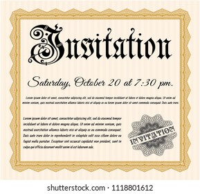 Orange Formal invitation template. With guilloche pattern. Retro design. Customizable, Easy to edit and change colors. 