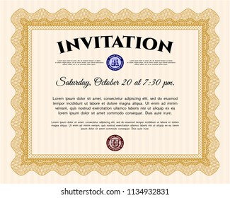 Orange Formal invitation template. With guilloche pattern and background. Superior design. Detailed. 
