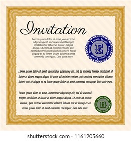 Orange Formal invitation template. With guilloche pattern. Nice design. Detailed. 