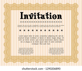 Orange Formal invitation template. With guilloche pattern and background. Beauty design. Detailed. 