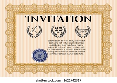 Orange Formal invitation template. With guilloche pattern and background. Customizable, Easy to edit and change colors. Excellent design. 