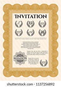 Orange Formal invitation template. With linear background. Money style design. Customizable, Easy to edit and change colors. 