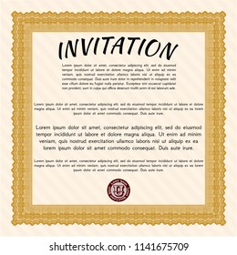 Orange Formal invitation template. With linear background. Lovely design. Detailed. 