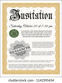 Orange Formal invitation template. With linear background. Vector illustration. Money style design. 
