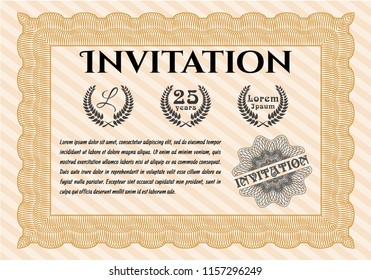 Orange Formal invitation template. With linear background. Good design. Vector illustration. 