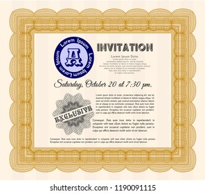 Orange Formal invitation template. With linear background. Customizable, Easy to edit and change colors. Beauty design. 