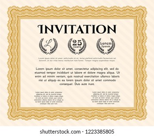 Orange Formal invitation template. With linear background. Retro design. Customizable, Easy to edit and change colors. 