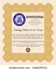 Orange Formal invitation template. With linear background. Detailed. Sophisticated design. 