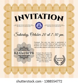 Orange Formal invitation template. With linear background. Money design. Vector illustration. 