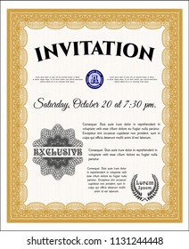 Orange Formal invitation template. Modern design. Vector illustration. Easy to print. 