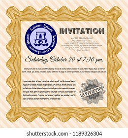 Orange Formal invitation template. Modern design. With complex background. Vector illustration. 