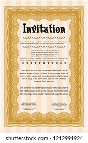 Orange Formal invitation template. Modern design. Printer friendly. Detailed. 