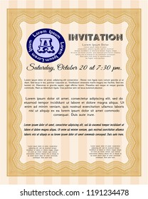 Orange Formal invitation template. Money Pattern design. Detailed. Complex background. 