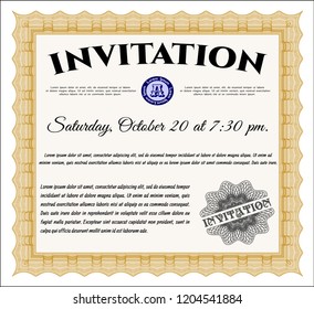 Orange Formal invitation template. Money Pattern. Easy to print. Detailed. 