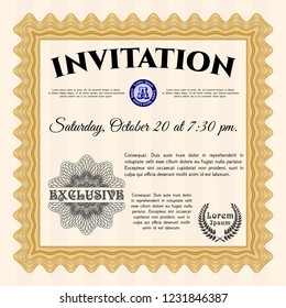 Orange Formal invitation template. Money style design. Vector illustration. Printer friendly. 