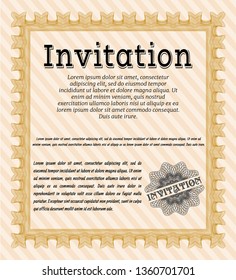 Orange Formal invitation template. Money style design. Customizable, Easy to edit and change colors. Complex background. 