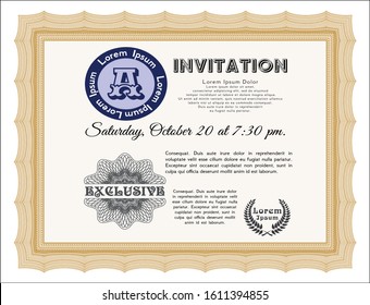 Orange Formal invitation template. Money Pattern design. Detailed. Easy to print. 