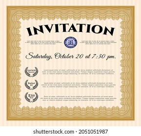 Orange Formal invitation template. Money Pattern. With complex linear background. Customizable, Easy to edit and change colors. 